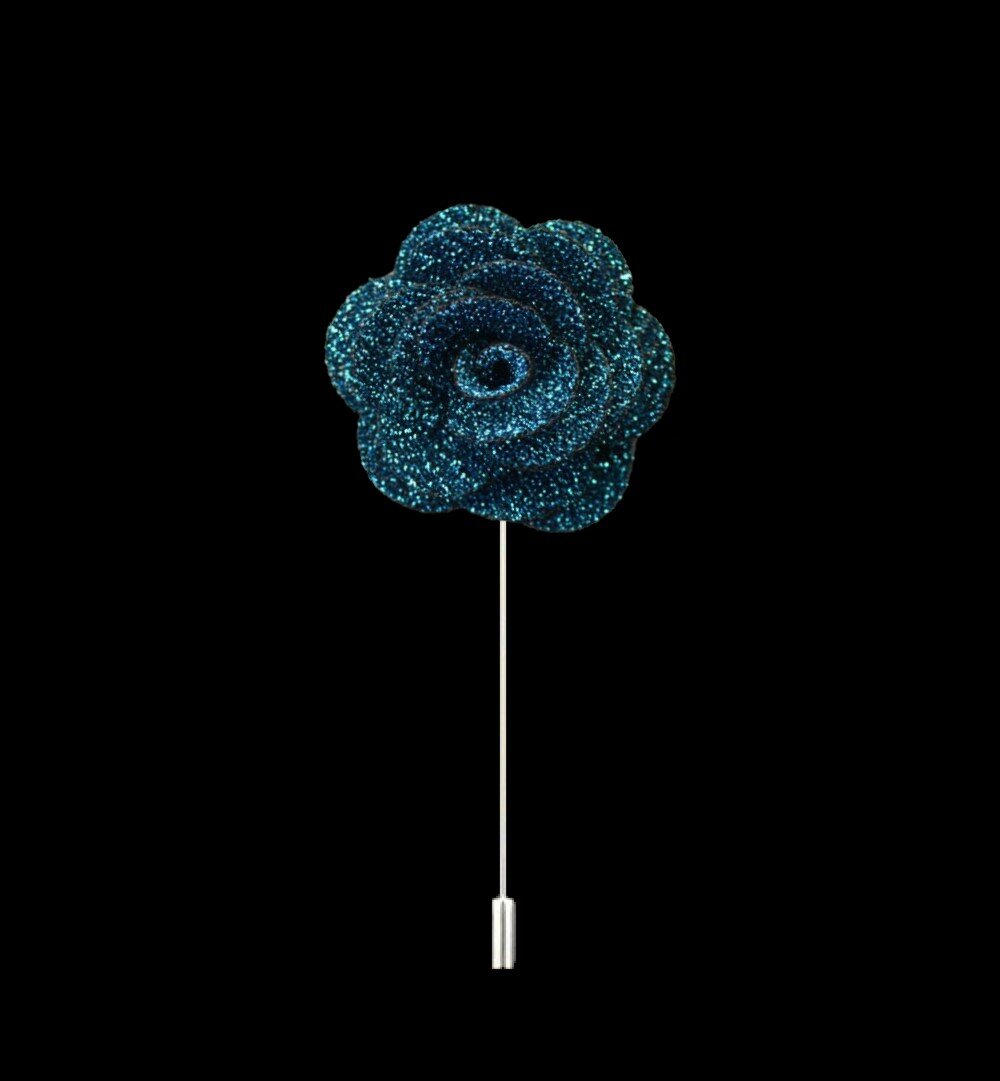 A Shimmery Frosted Teal Colored Lapel Flower