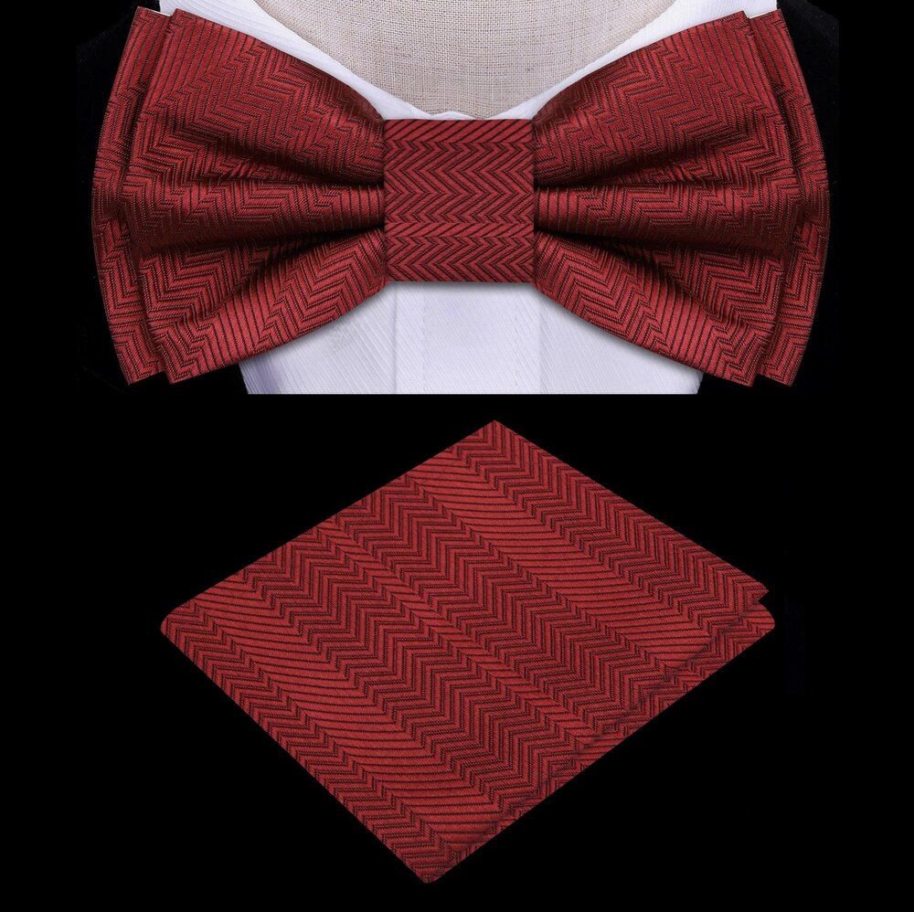 Solid Red Silk Bow Tie and Pocket Square