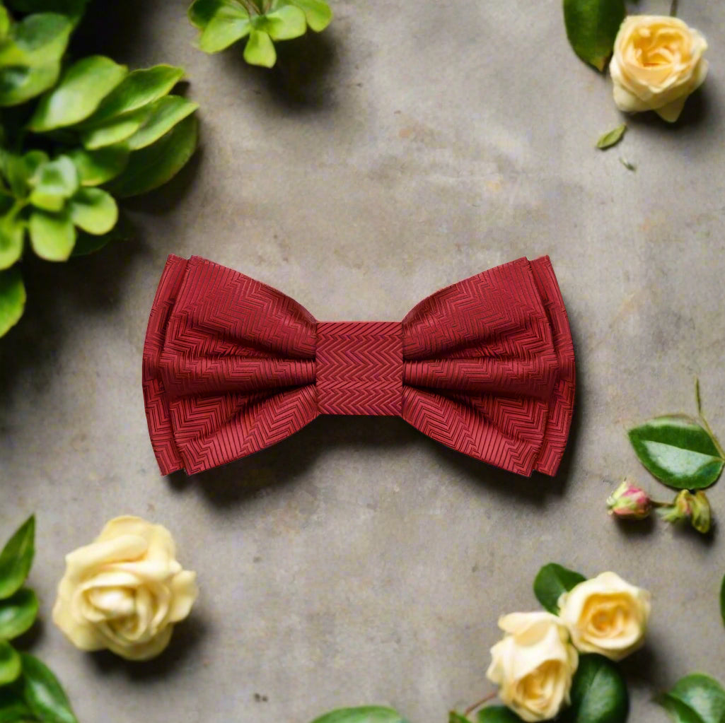 A Garnet Red Solid Pattern Self Tie Bow Tie