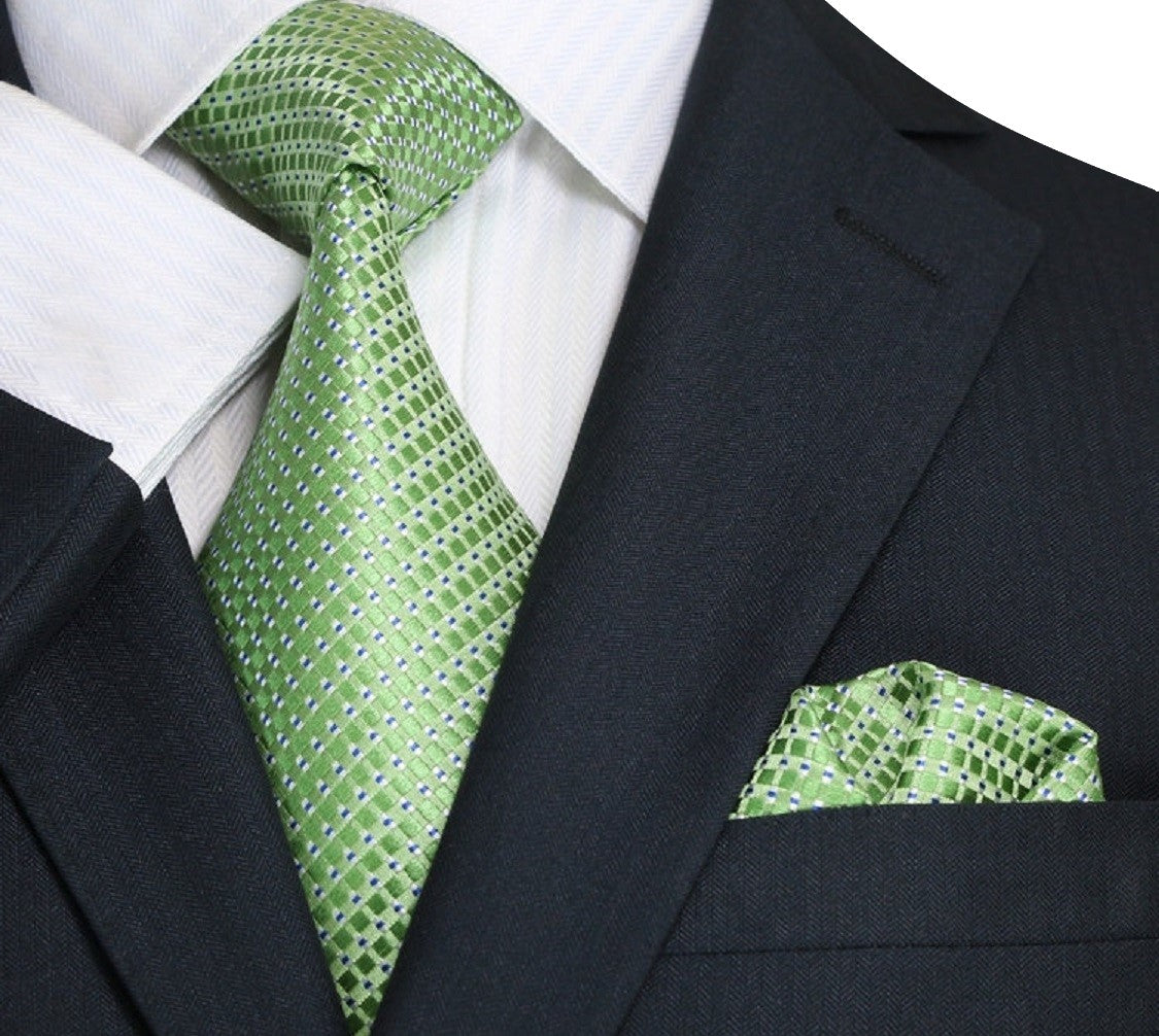 Green and Blue Geometric Metallic Perfection Tie and Pocket Square