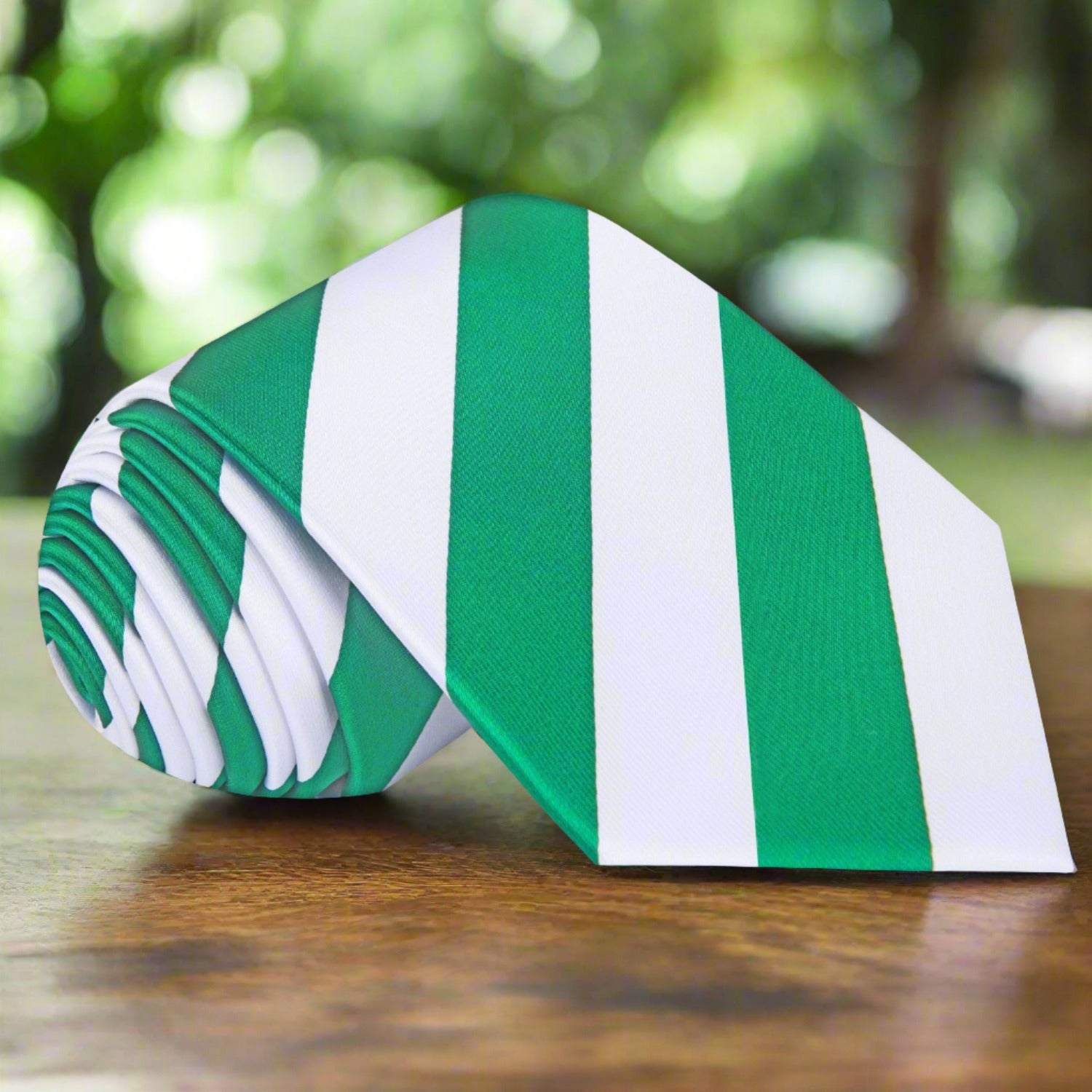 Green, White Block Stripe Tie