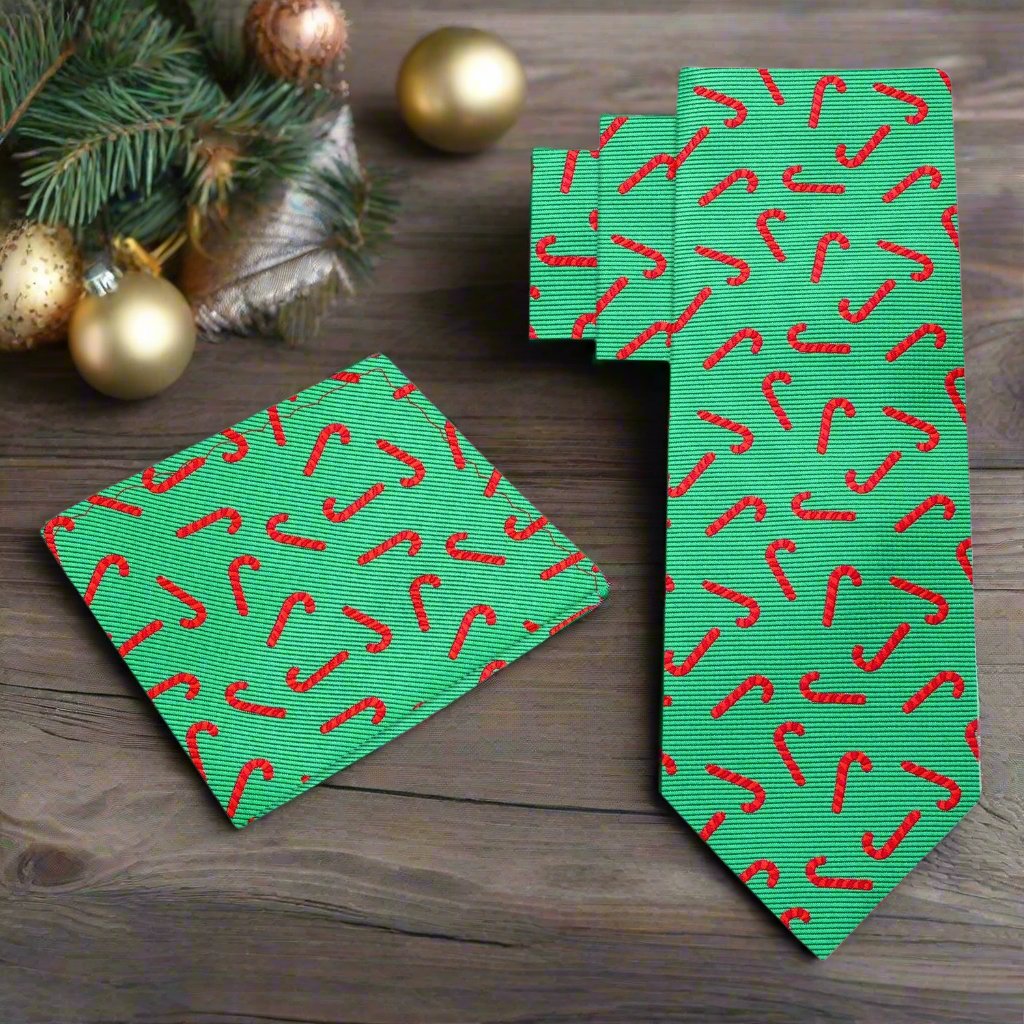 Alt View: Green with Red Candy Cane Tie and Square