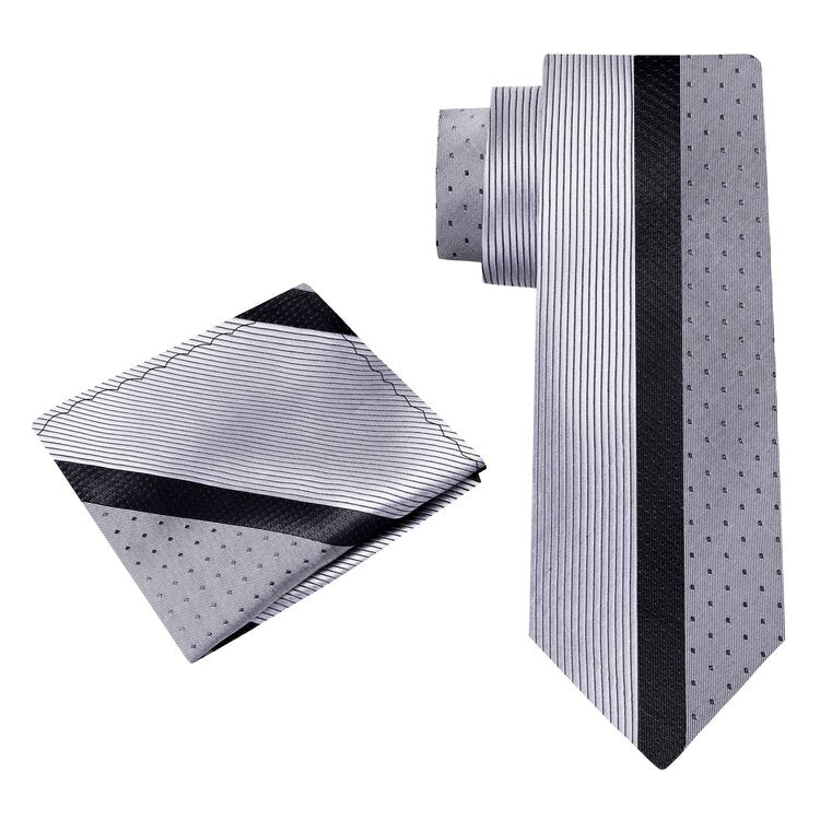 Alt View: Carbon, Black Stripe Tie and Pocket Square
