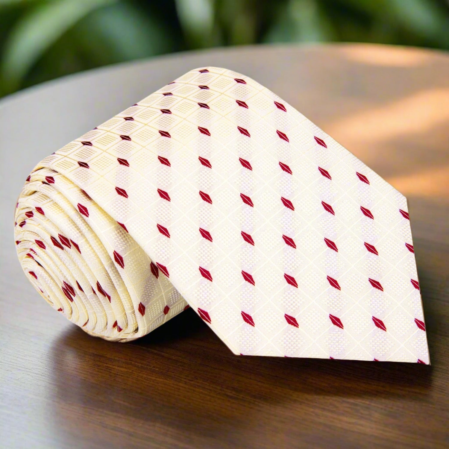 Ivory and Crimson Geometric Tie