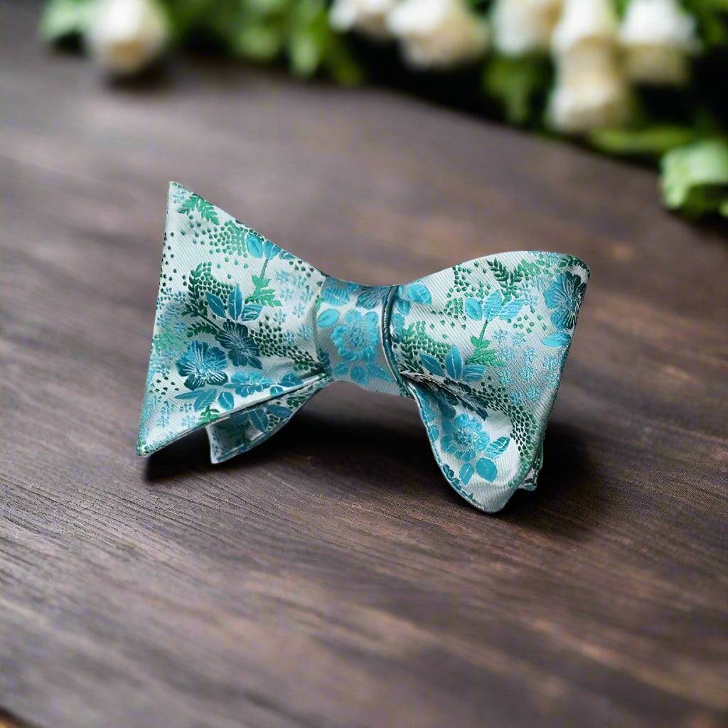 Teal, Green, Blue Floral Bow Tie