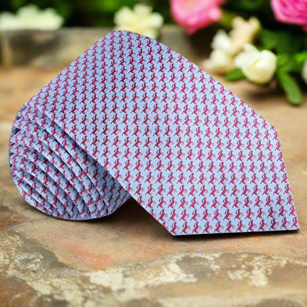 Light Blue, Red Race Horses Tie