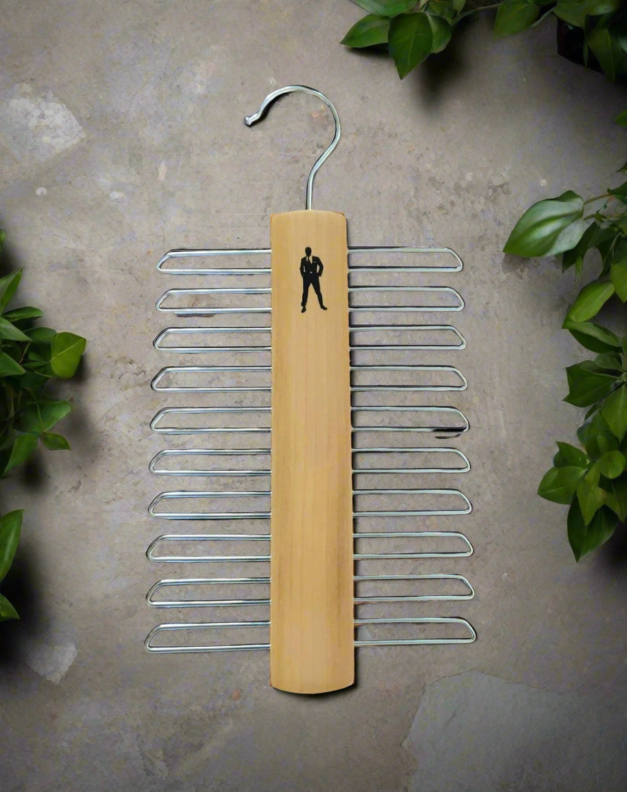 Light Wood and Metal Tie Organizer View 1