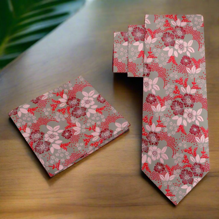 Alt View: Barely Olive, Red, Burgundy Floral Tie and Square