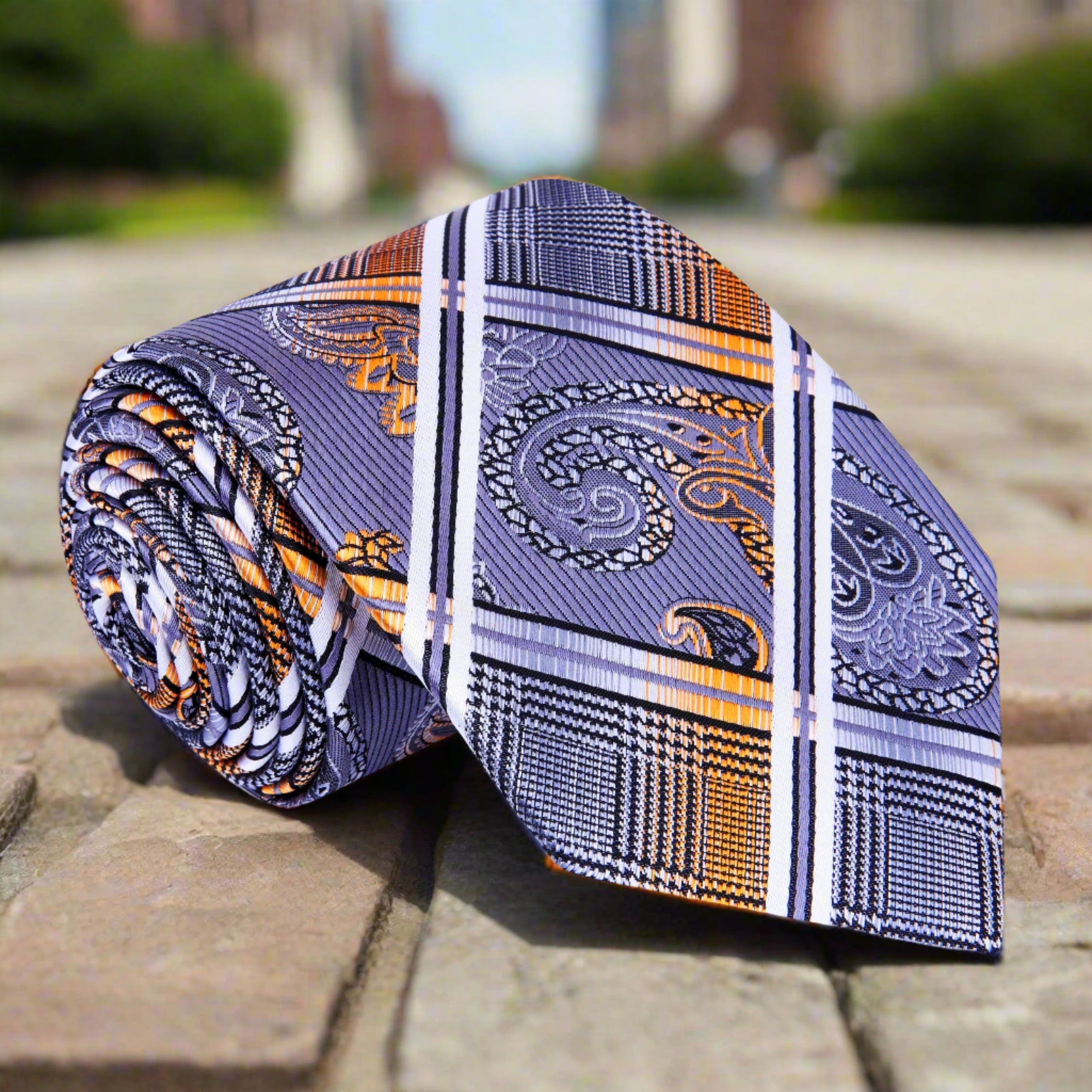 Étroit Designer Cravate En Lila Violet Foncé Noir À Motifs[u1627] - Prêt-à-Porter