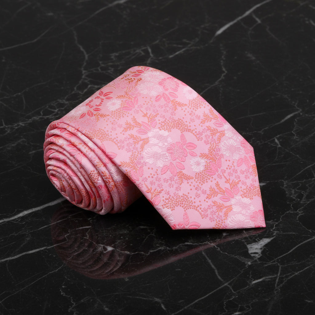 Rolled View: Pink Floral Tie