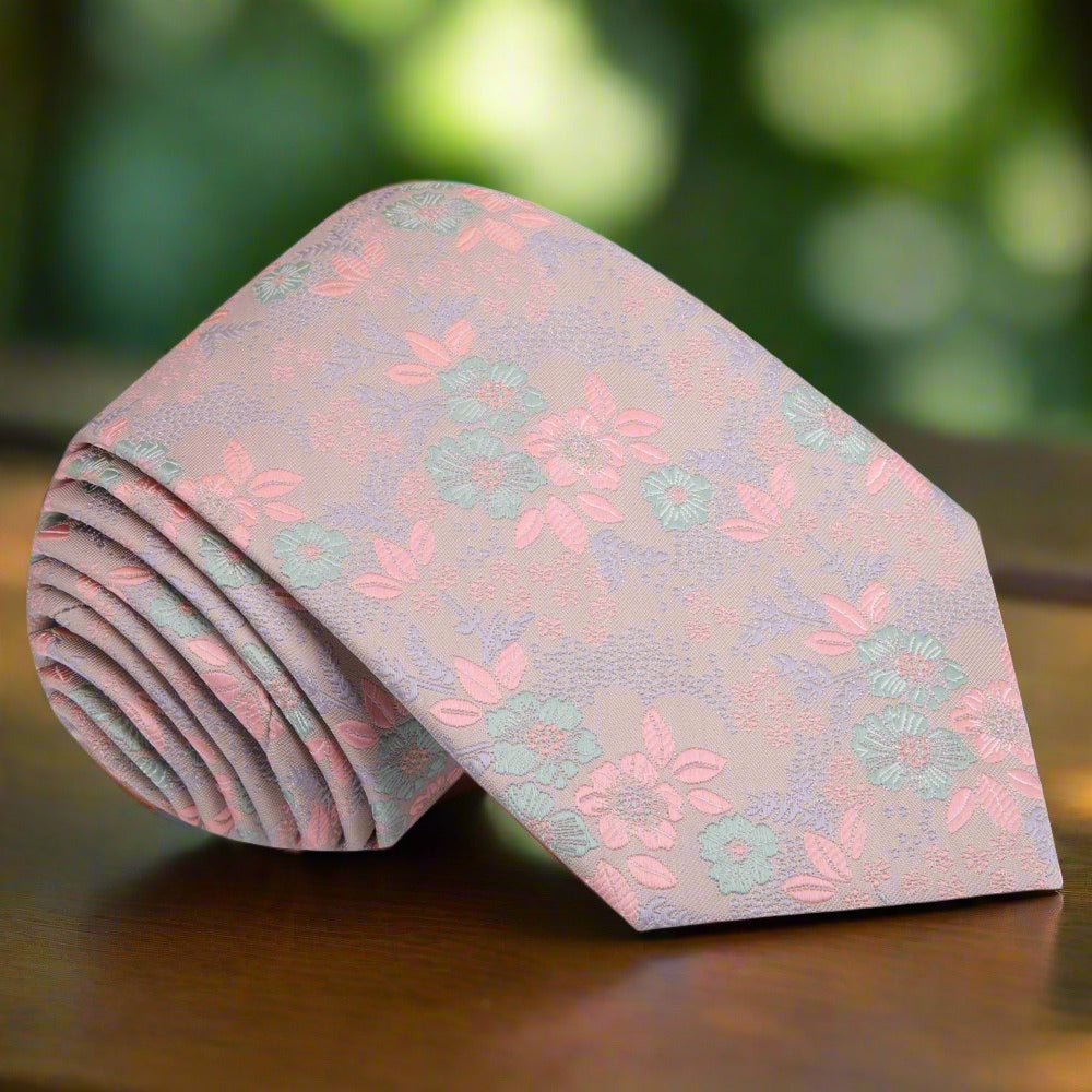 ||Pink/Mint Floral Tie