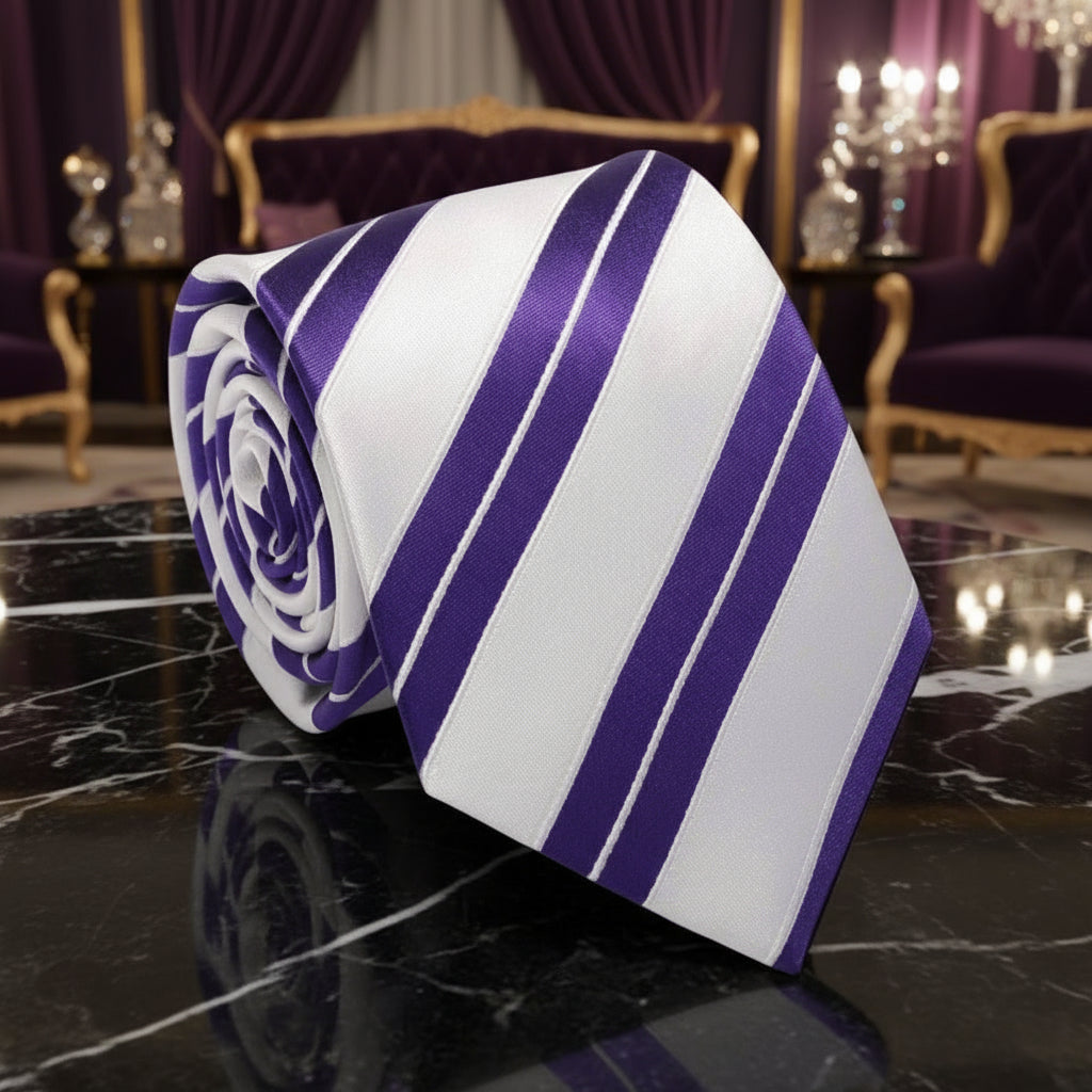 White, Purple Dapper Stripe Tie
