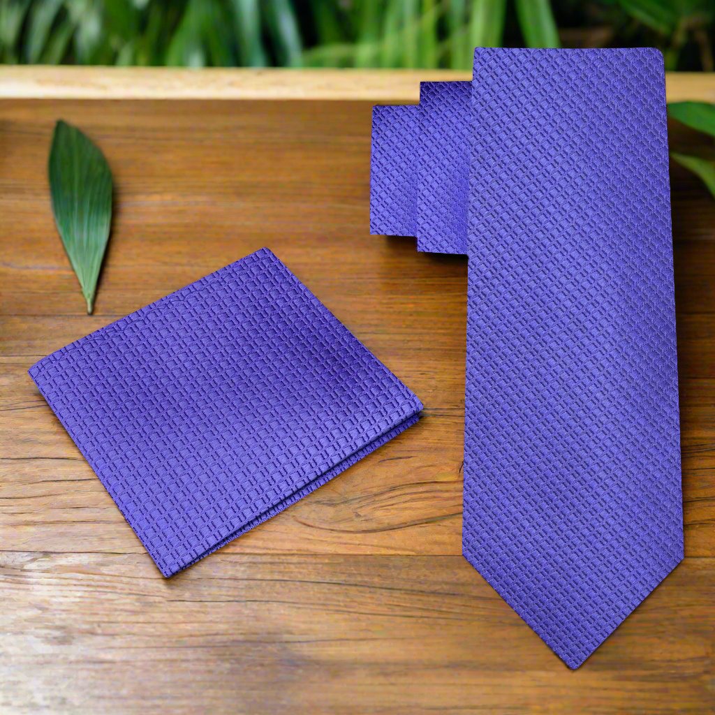 Alt View: Solid Purple Textured Tie and Pocket Square