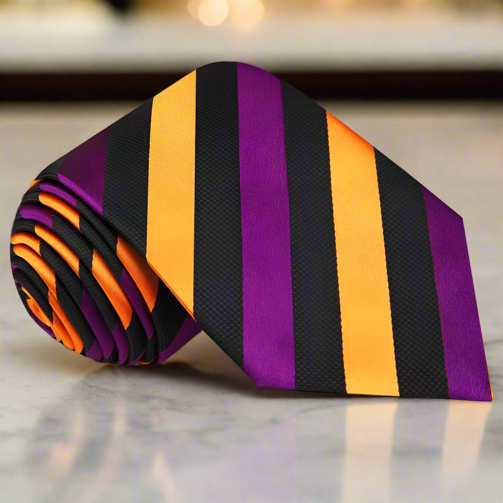 Black, Purple, Marigold Stripe Tie