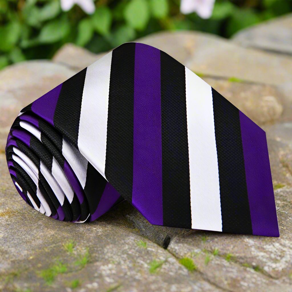 Purple, Silver, Black Stripe Tie