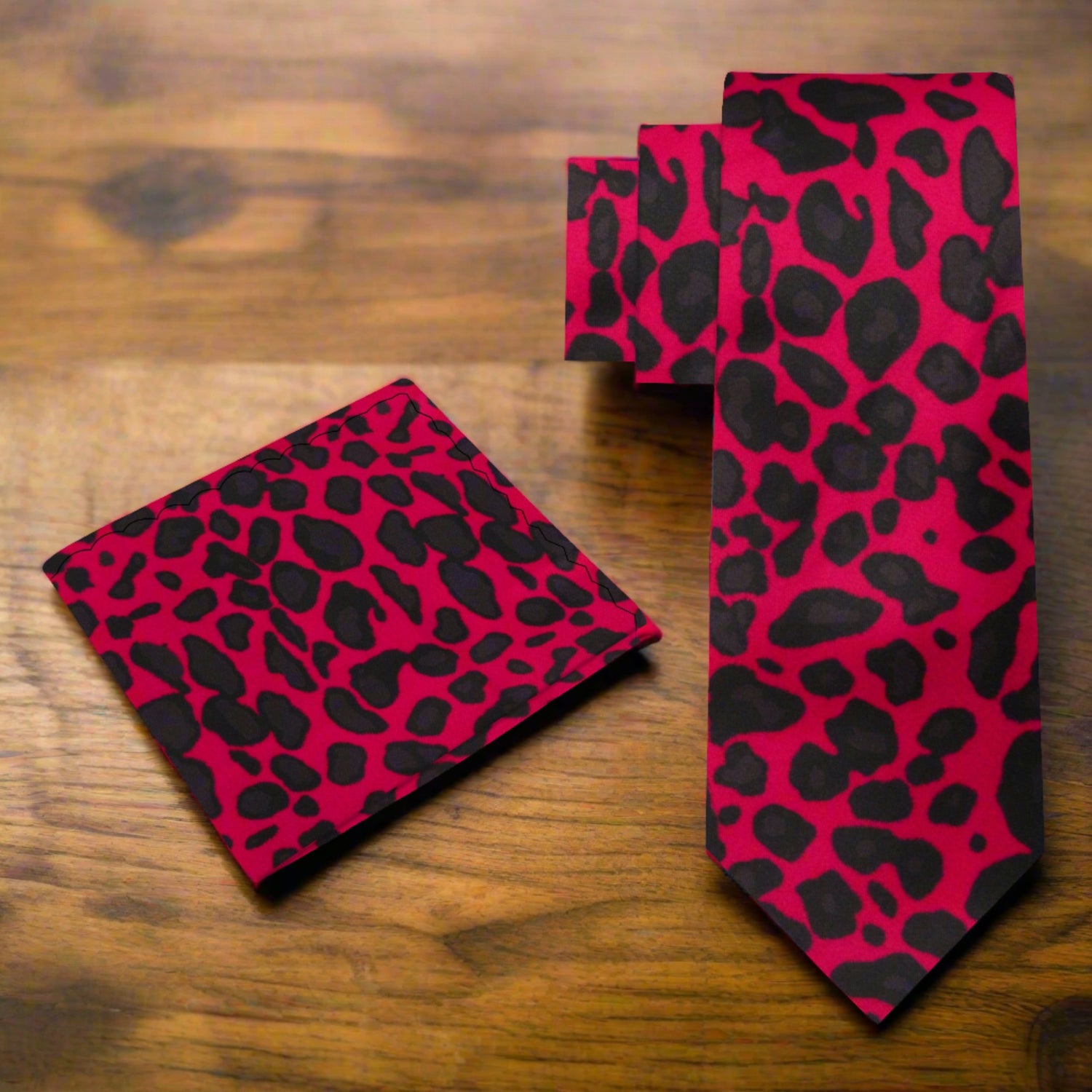 Alt View: Red Black Cheetah Tie and Square