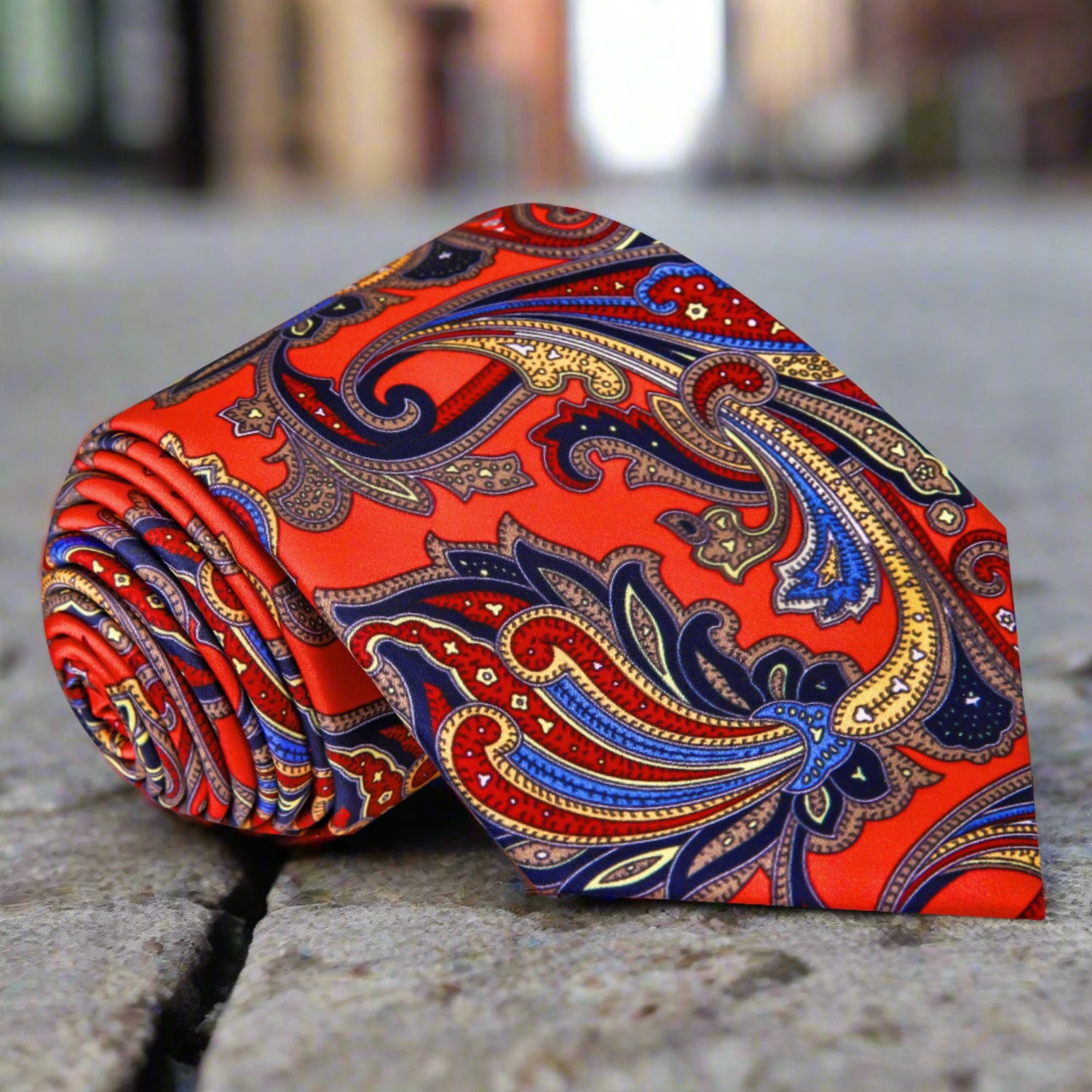 A Red, Blue, Yellow Floral Pattern Silk Necktie