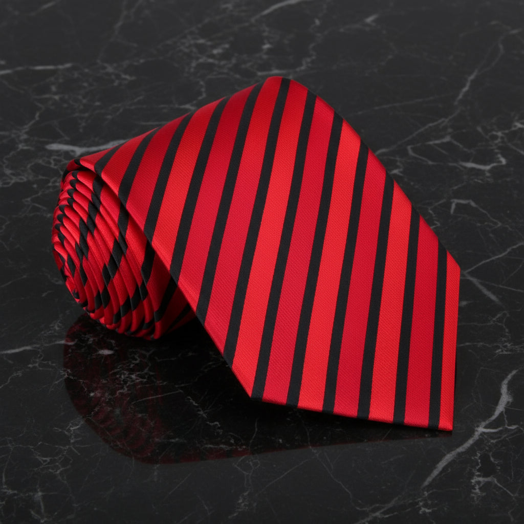 A Red And Black Striped Pattern Necktie