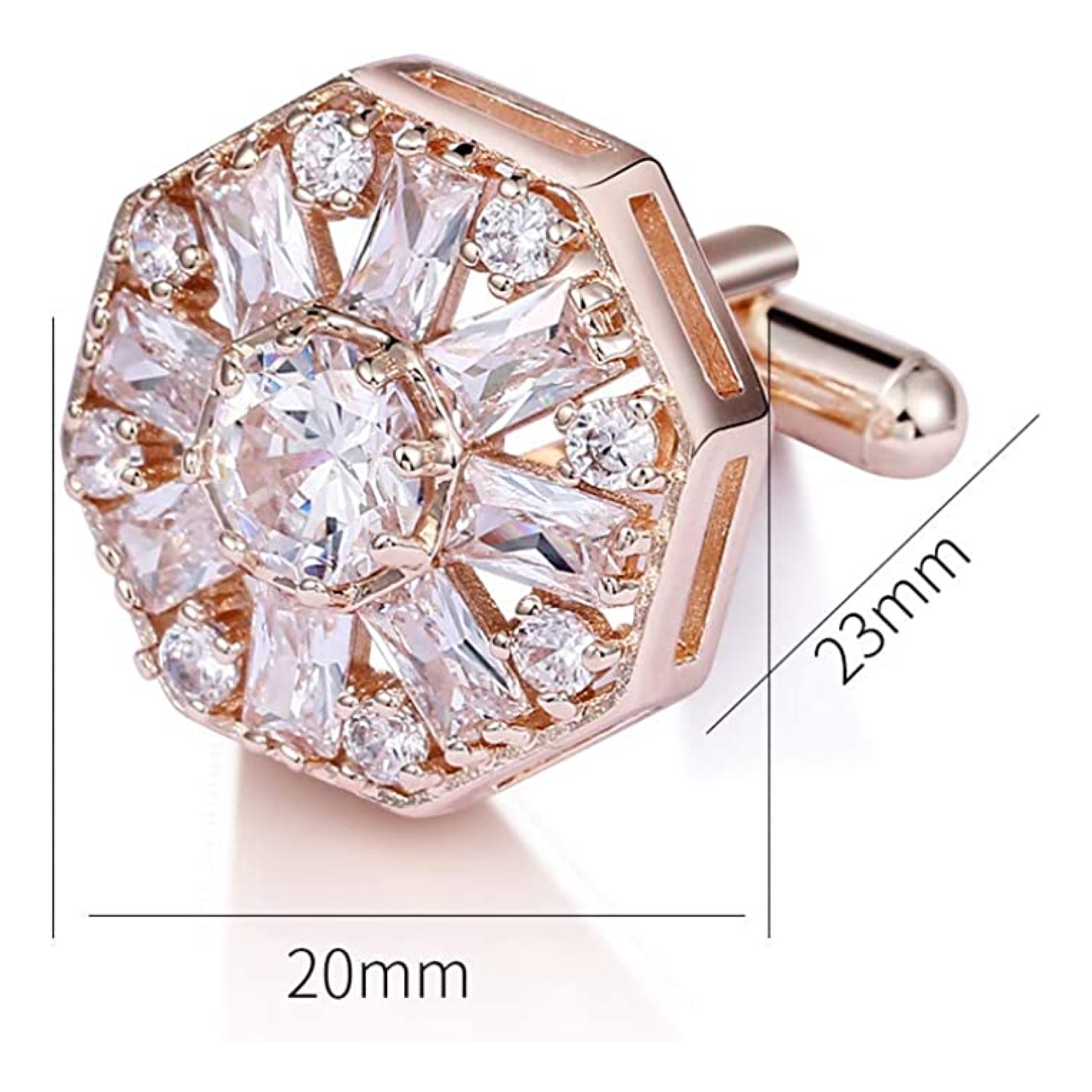 Dimensions: Rose Gold Octagon Cylinder Cufflinks