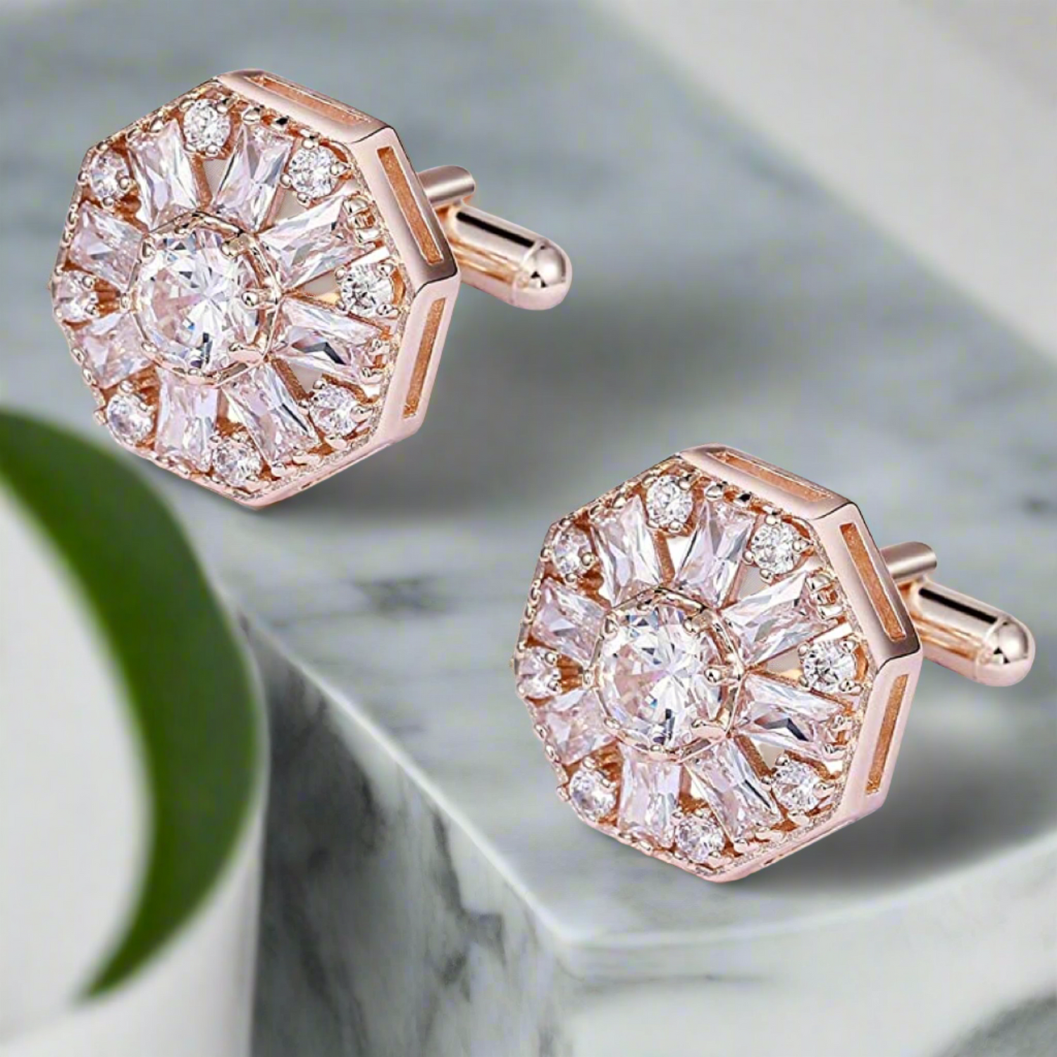 View 3: Rose Gold Octagon Cylinder Cufflinks