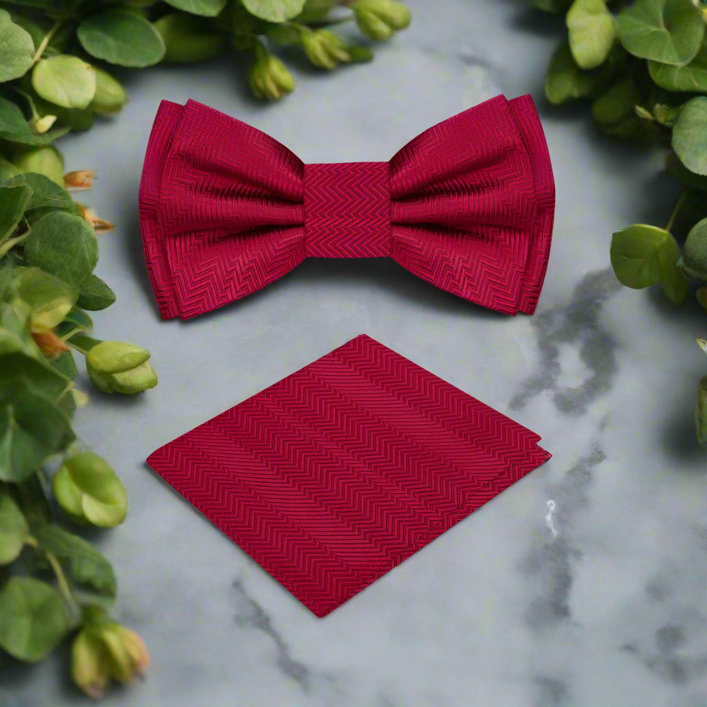 A Rosewood Solid Pattern Self Tie Bow Tie, Matching Pocket Square||Rosewood