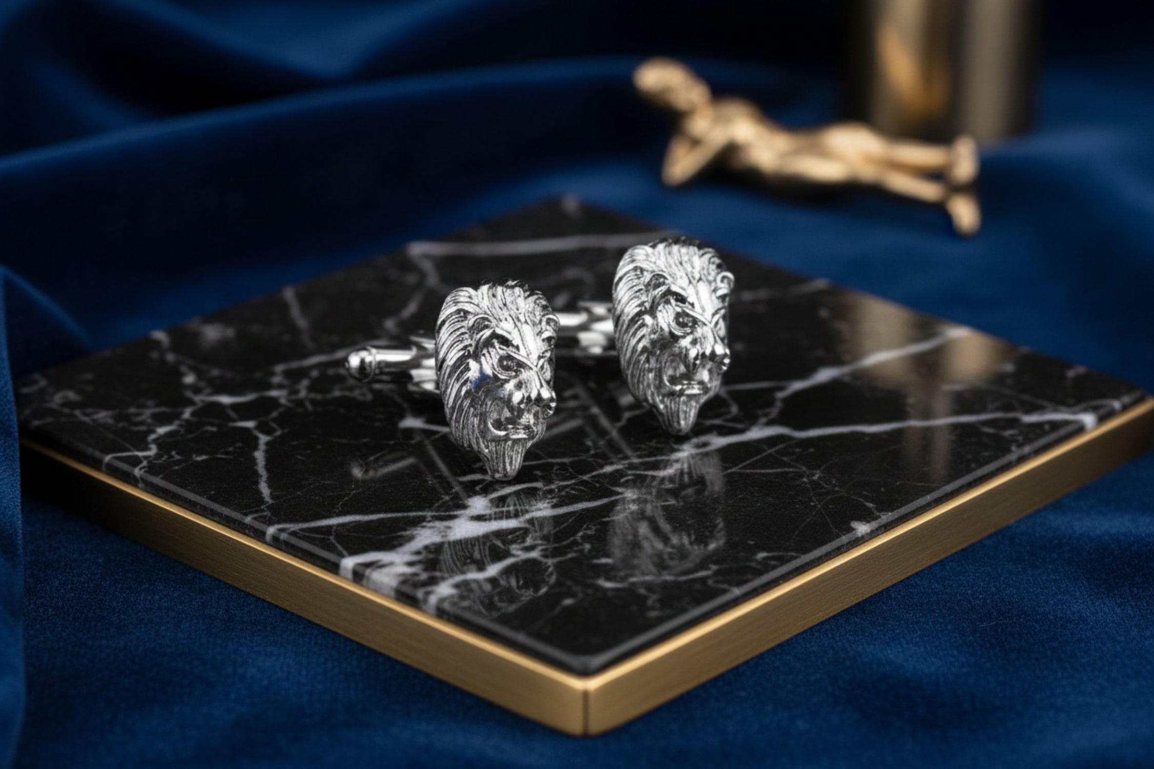 Lion Head Cufflinks | Chrome or Chrome & Black Statement Hardware