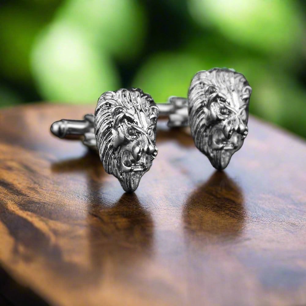 A Chrome Color With Lion Head Shape Cuff-links||Chrome