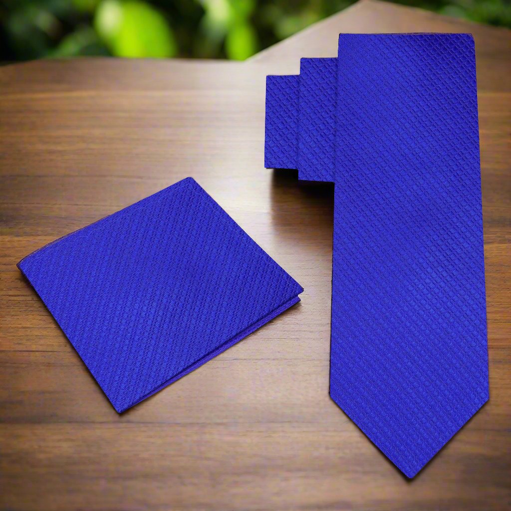 alt view: Solid Blue Textured Tie and Pocket Square