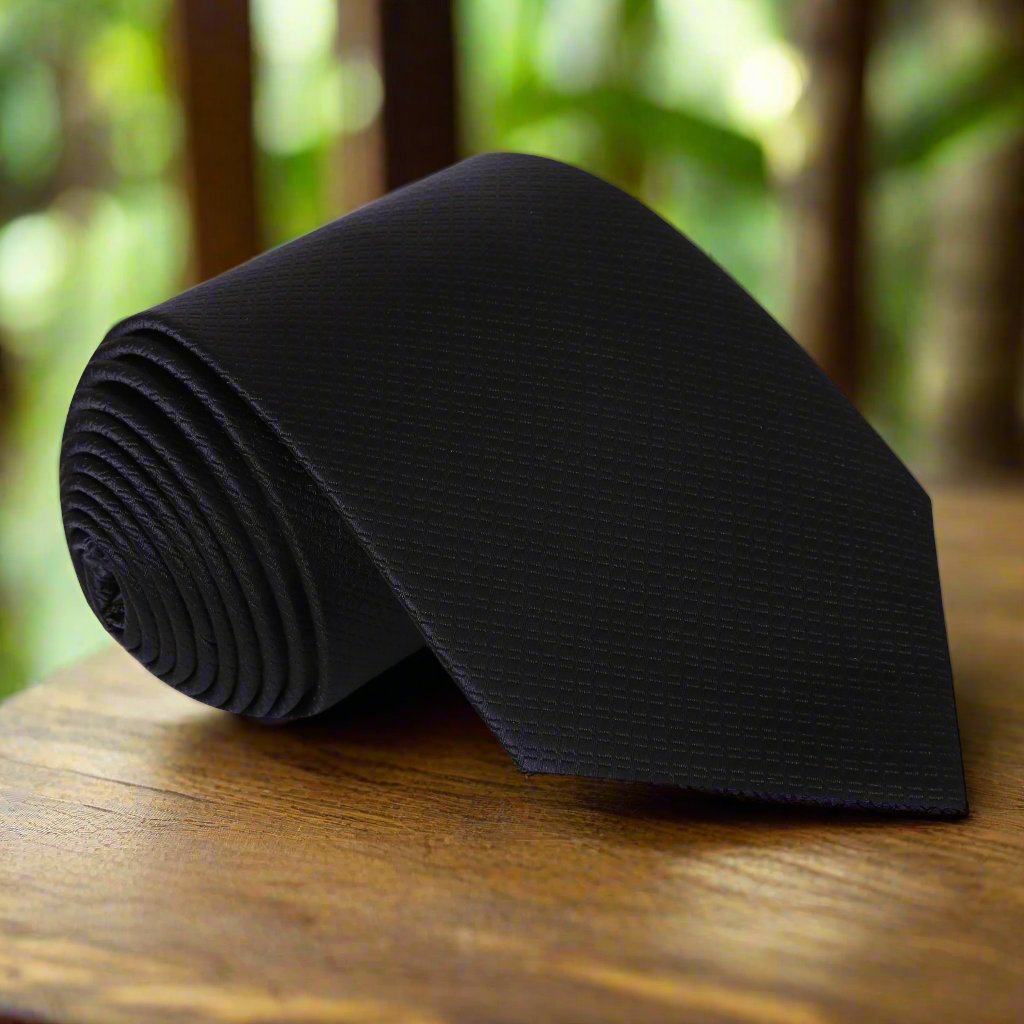 A Solid Black Tie With Small Check Texture Pattern Silk Necktie