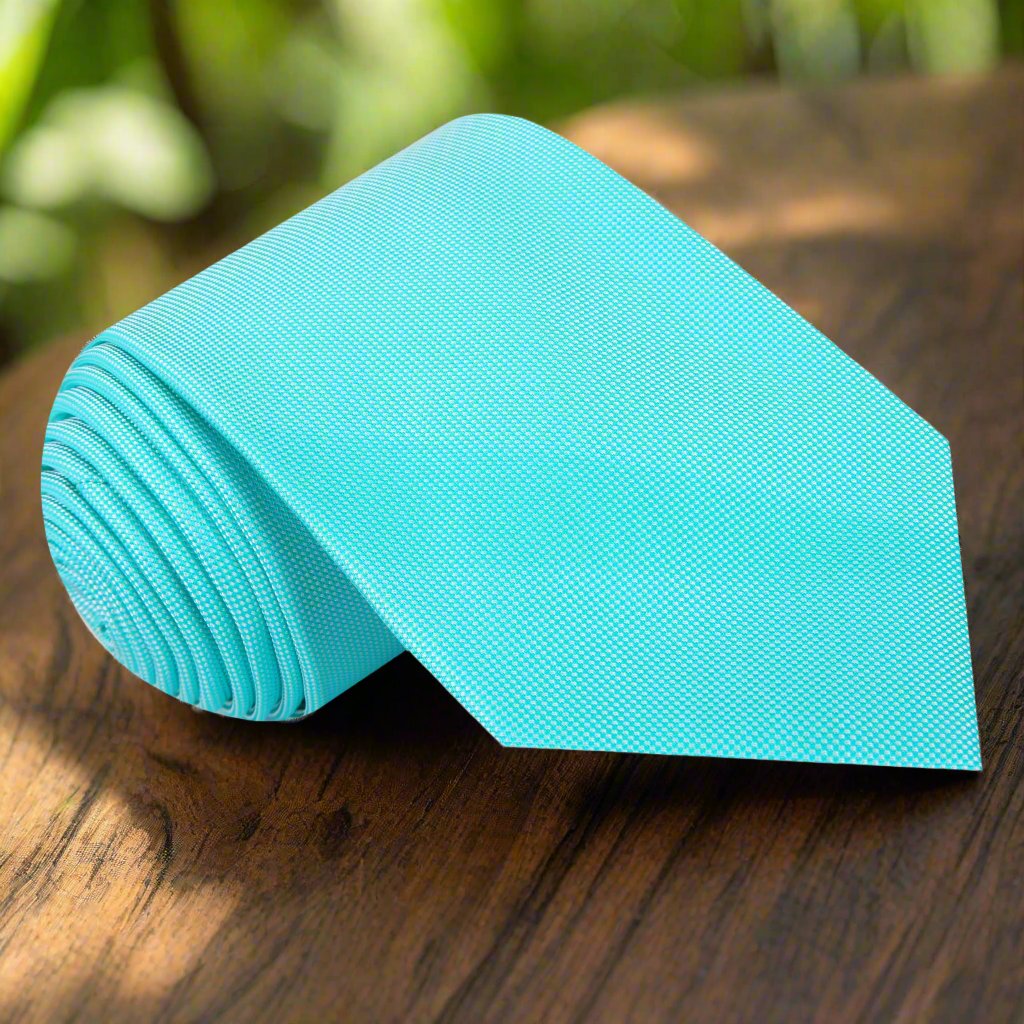 A Solid Mint Tie With Small Check Texture Pattern Silk Necktie