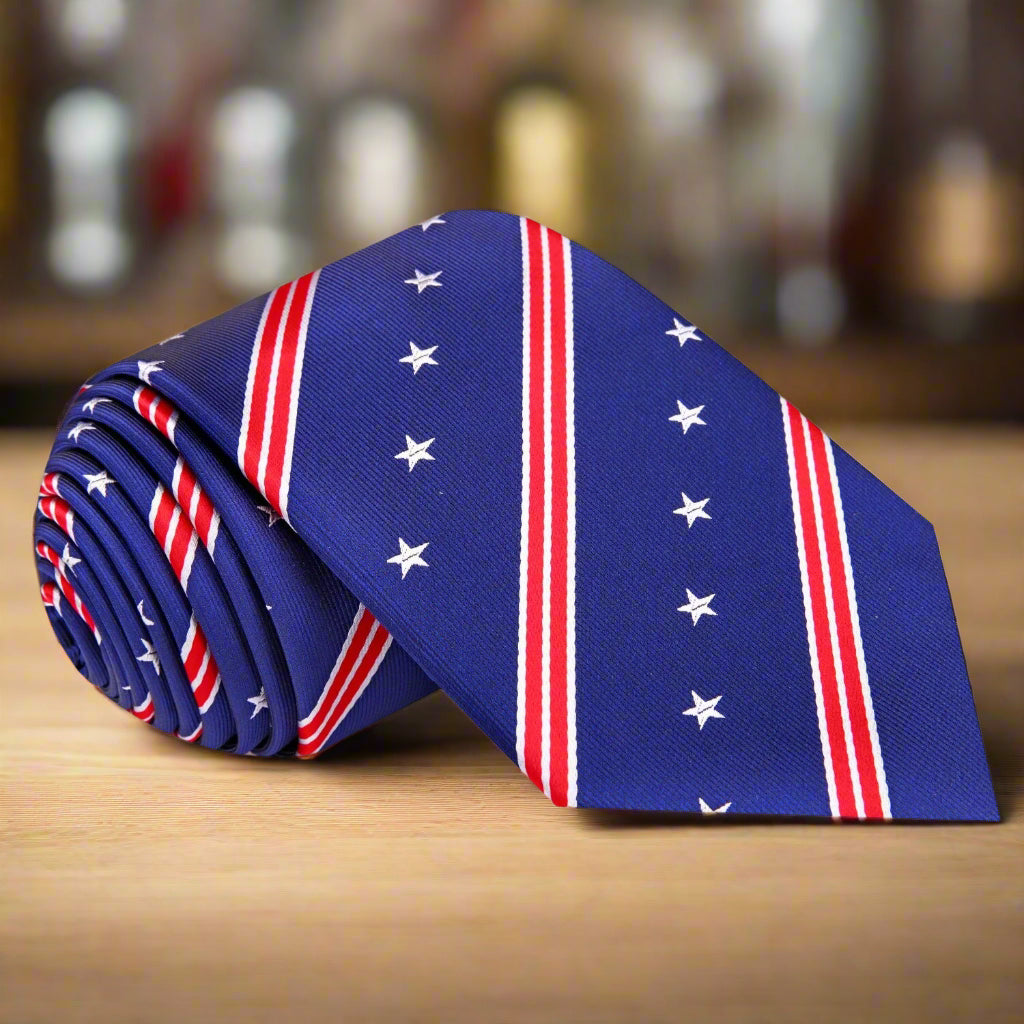 Blue, Red, White Stars and Stripes Tie