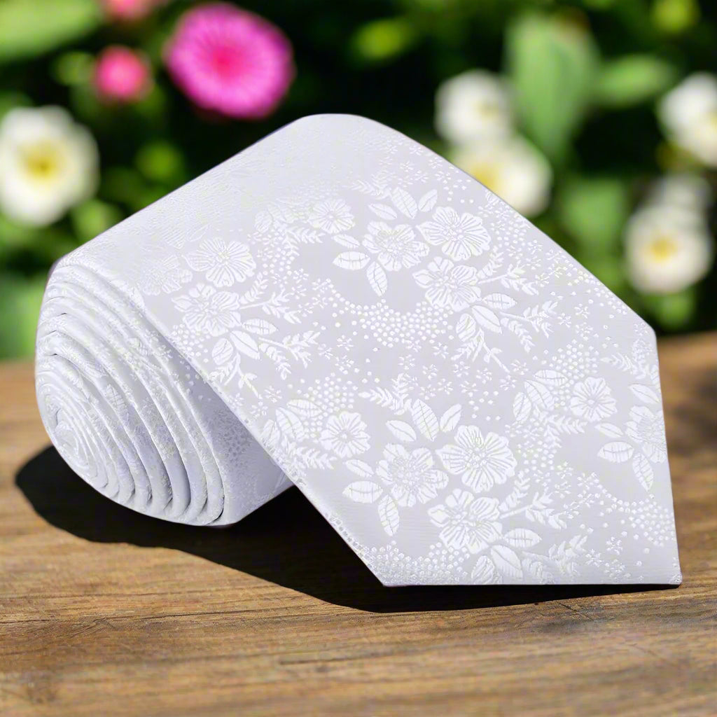 White Floral Tie