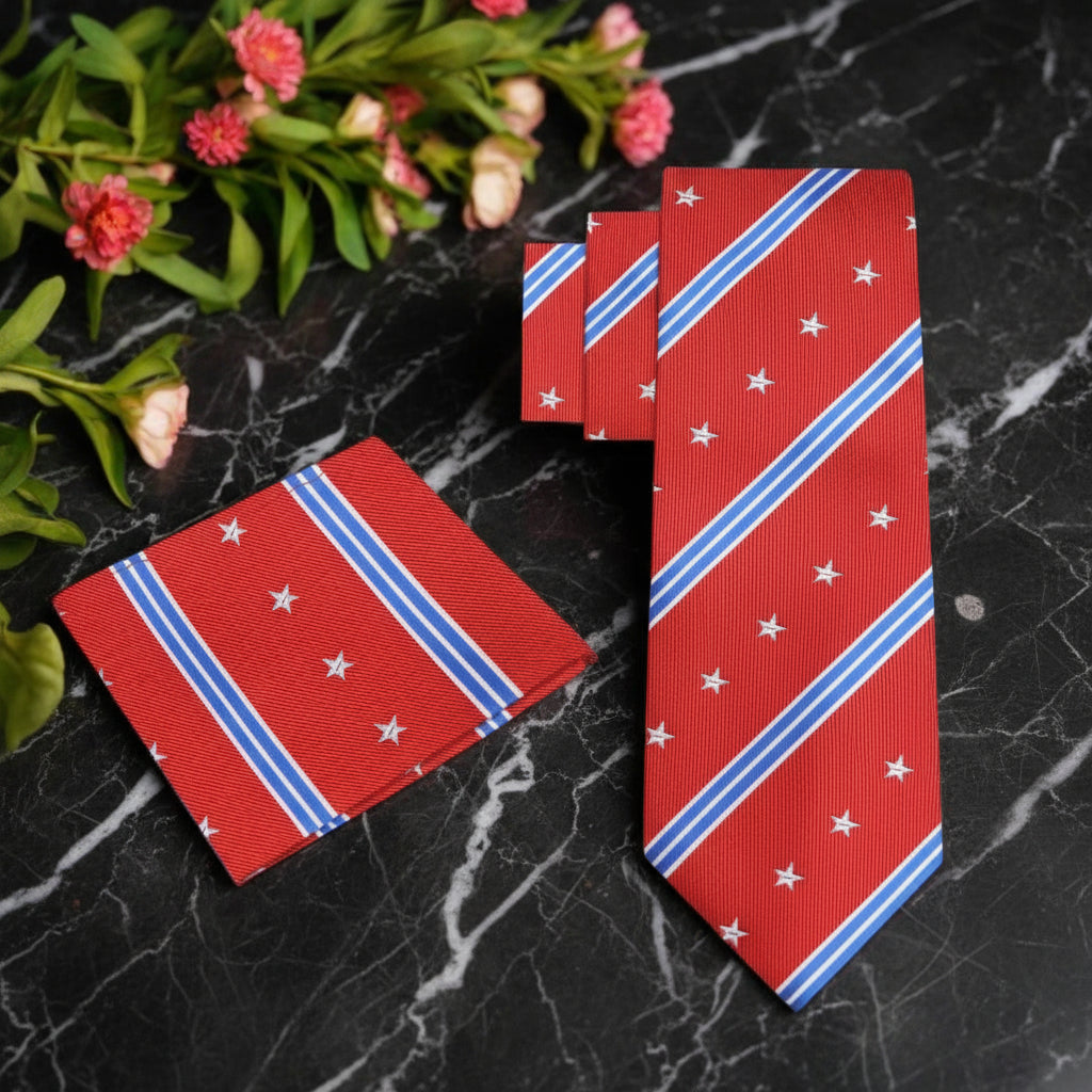 Alt View: Red, Blue, White Stars and Stripes Tie and Square