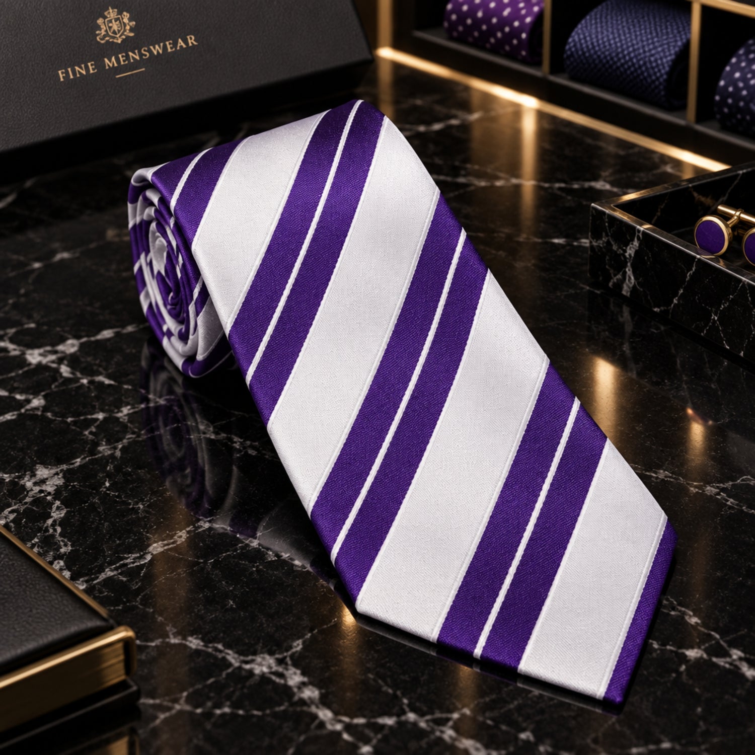 Purple & White Stripe Necktie with Pinstripe Detail