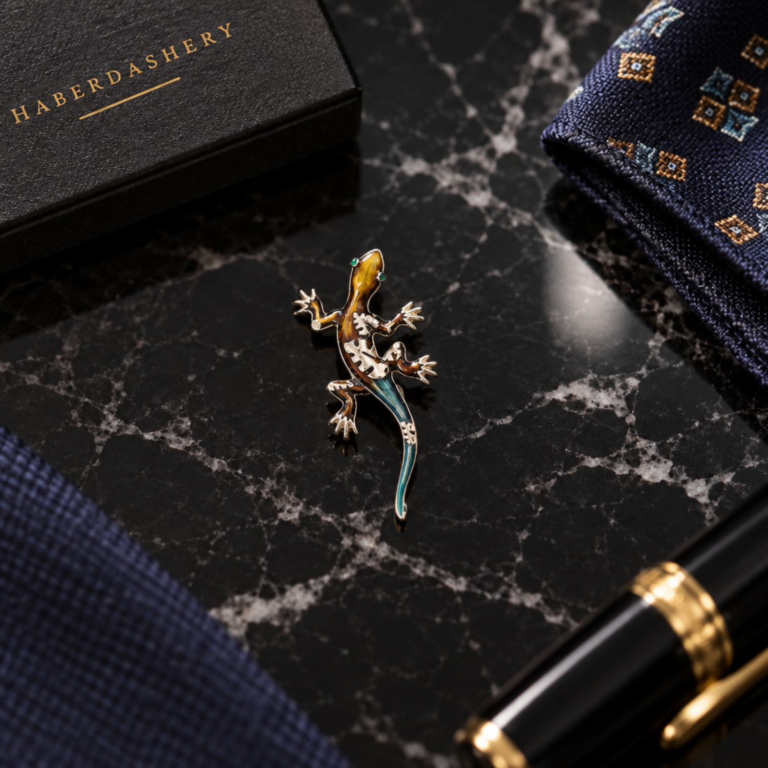 small colorful lapel pin lizard
