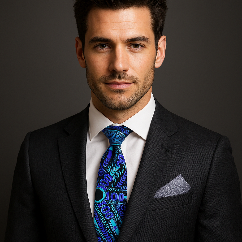 Abstract Numeric Necktie | Black with Light Blue & Purple Graphic Pattern