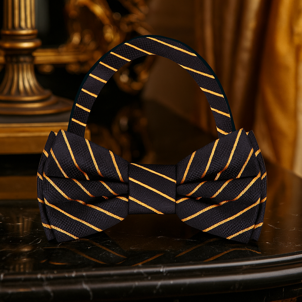 Black and Gold Stripe Bow Tie Pre Tied