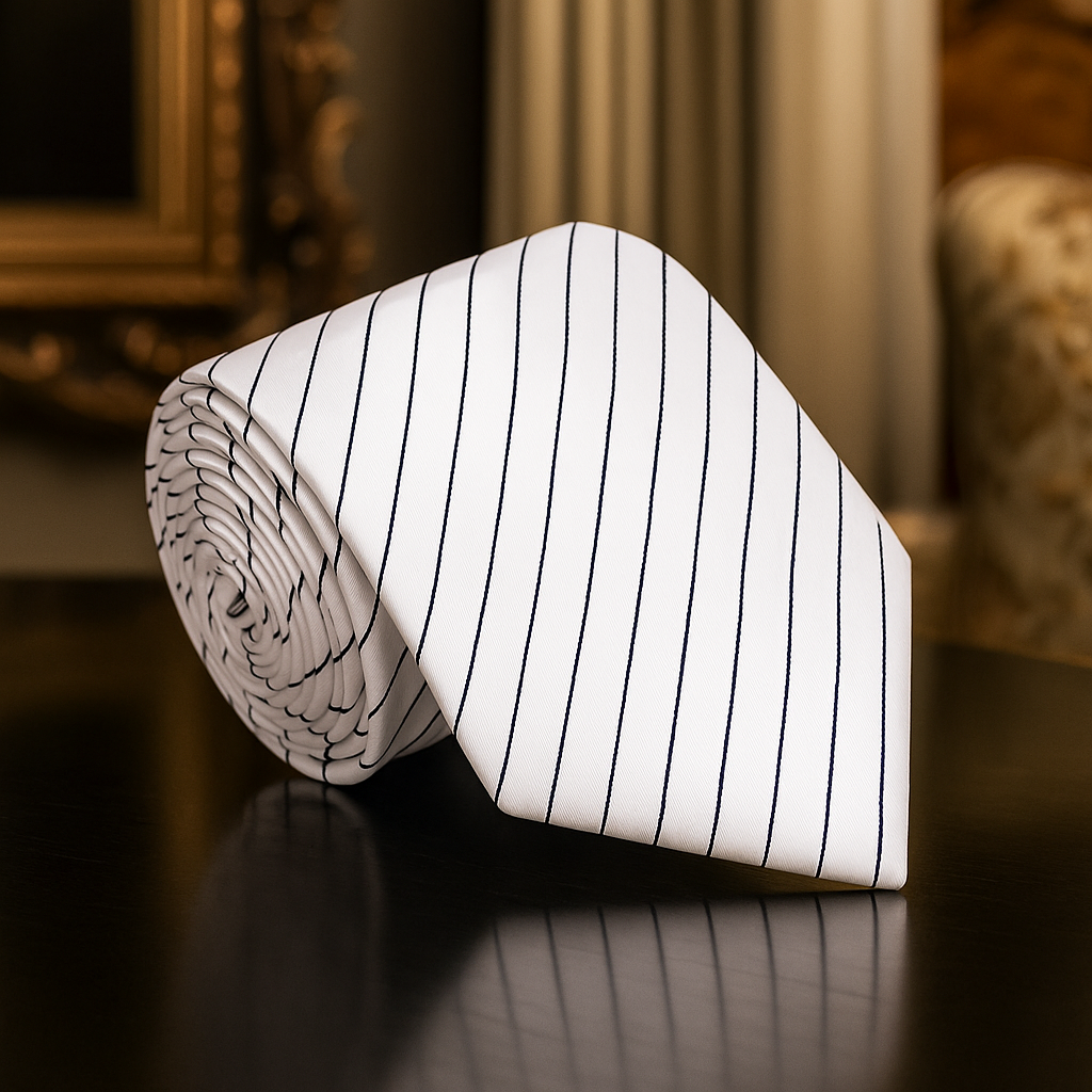 A White, Black Stripe Pattern Necktie 