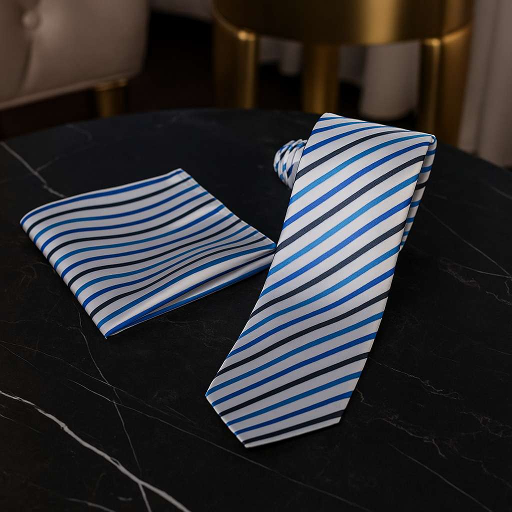 Striped tie and pocket square set alt view