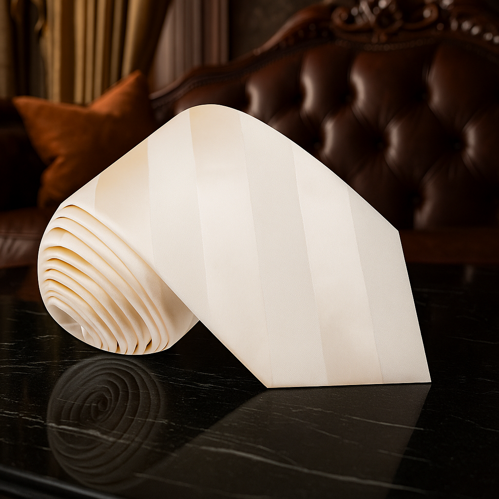 Rolled-up beige fabric on a dark surface with a blurred background