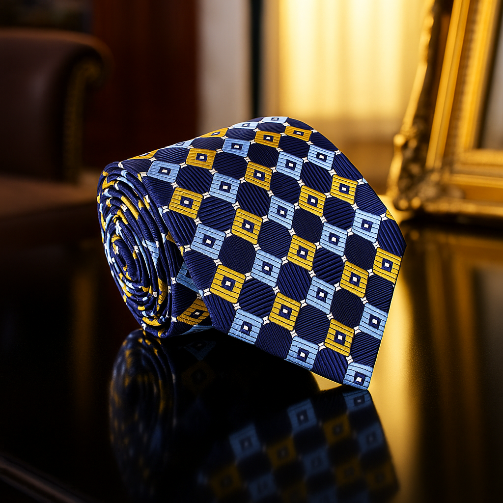 Blue, Yellow Geometric Necktie  