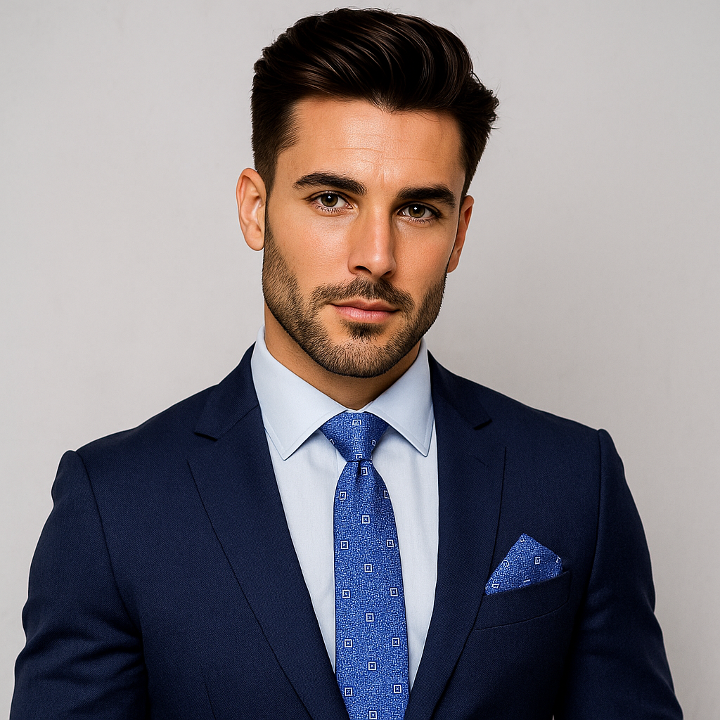 Luxury Blue, Light Blue Small Medallion Geometric Tie and Pocket Square