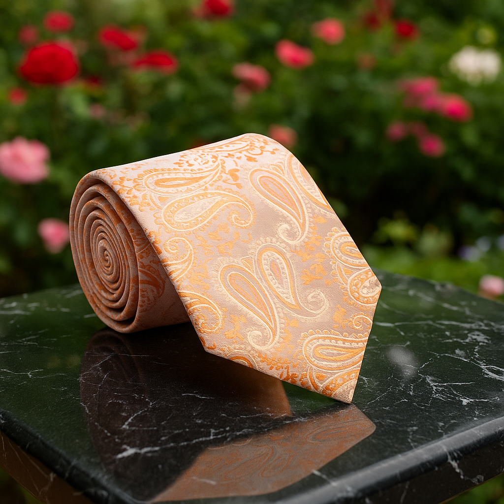 A Cheerful Coral Paisley Pattern Necktie 