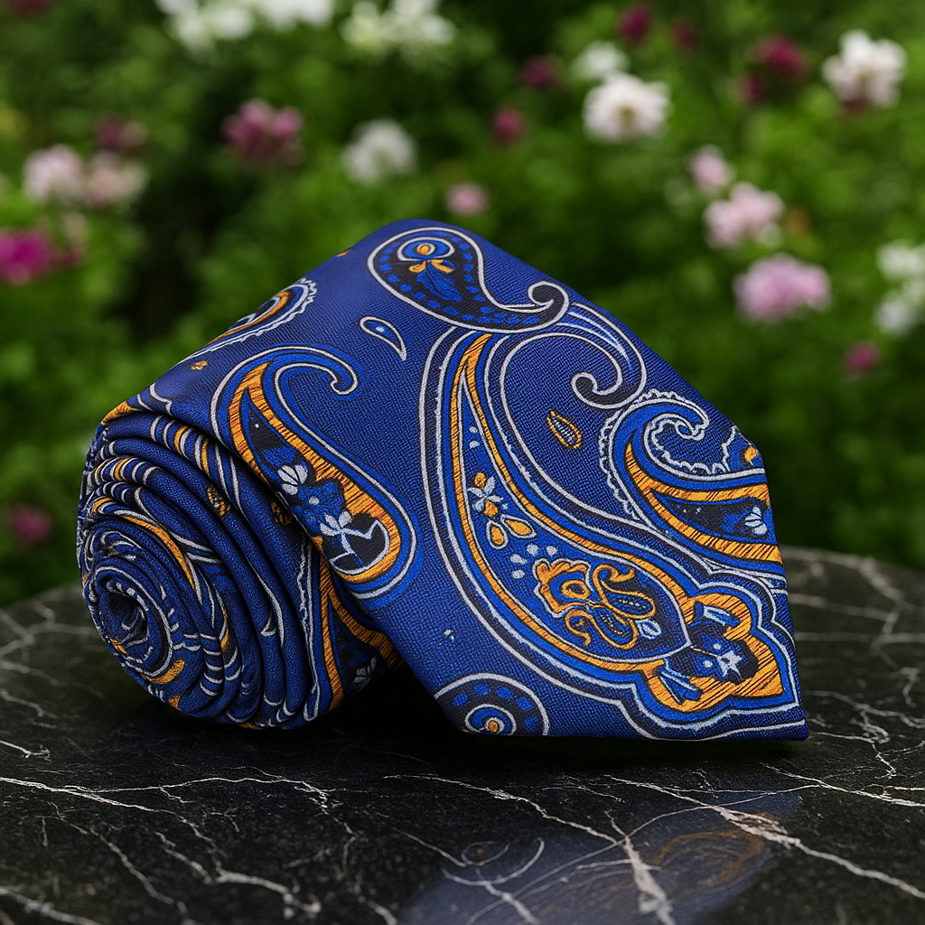 Blue Black Yellow Gold White Paisley Necktie 7