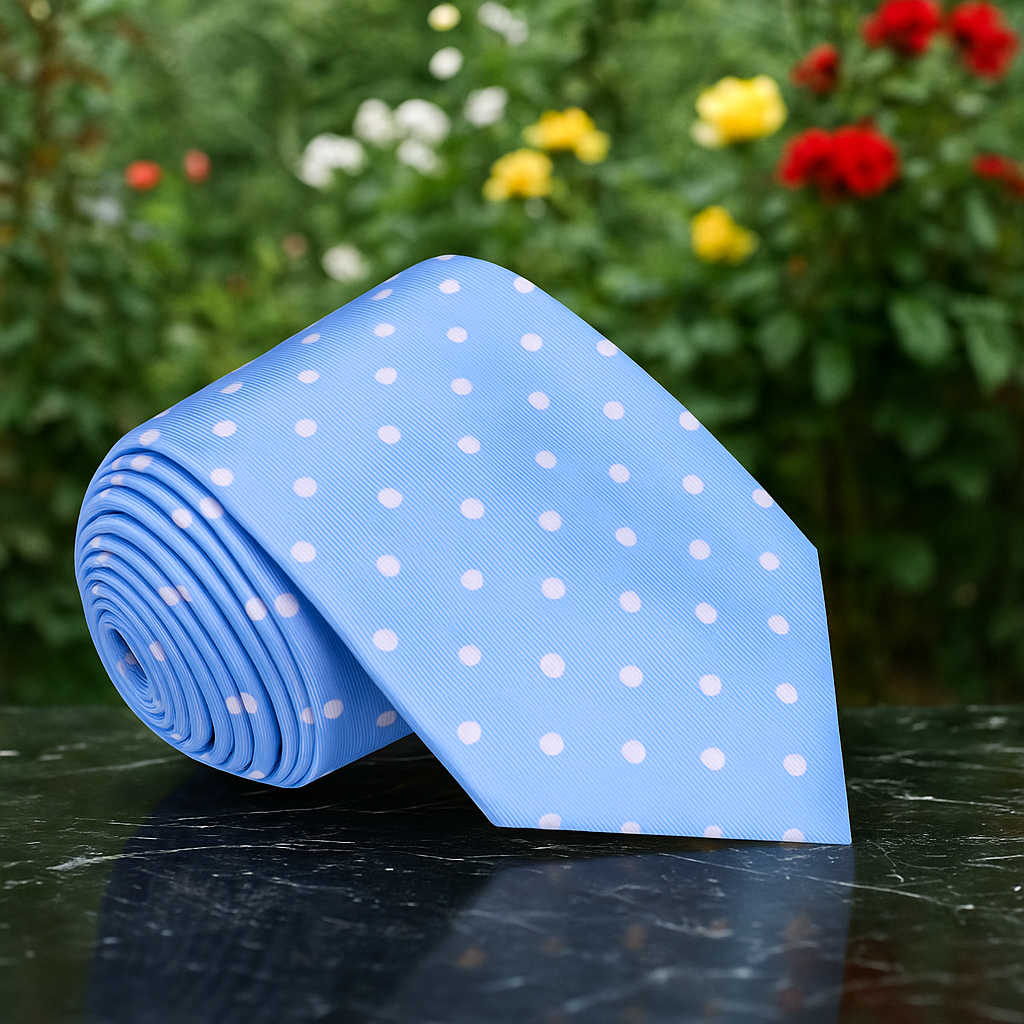 Light Blue and White Polka Dot Necktie
