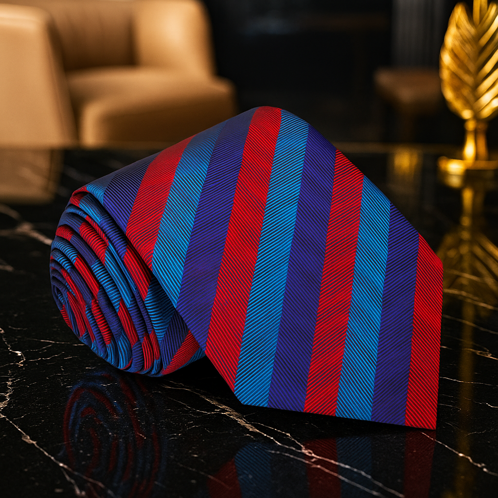 A Blue, Green, Red Stripe Pattern Necktie 