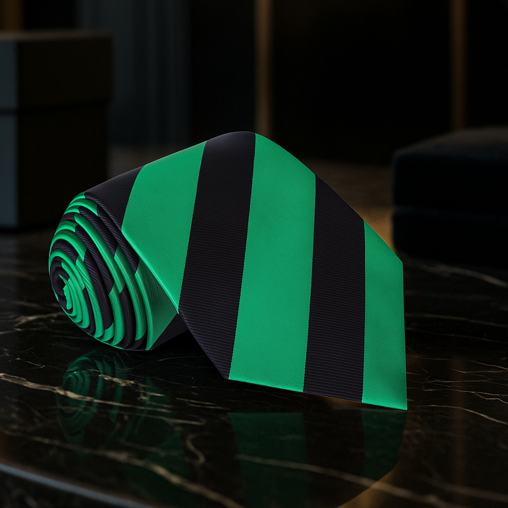 A Green, Black Stripe Pattern Necktie,