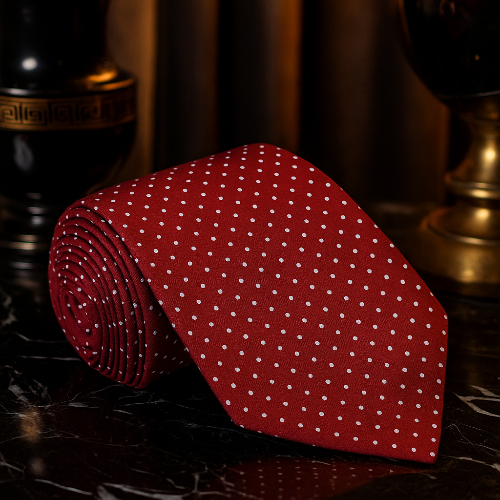 Burgundy, White Polka Tie