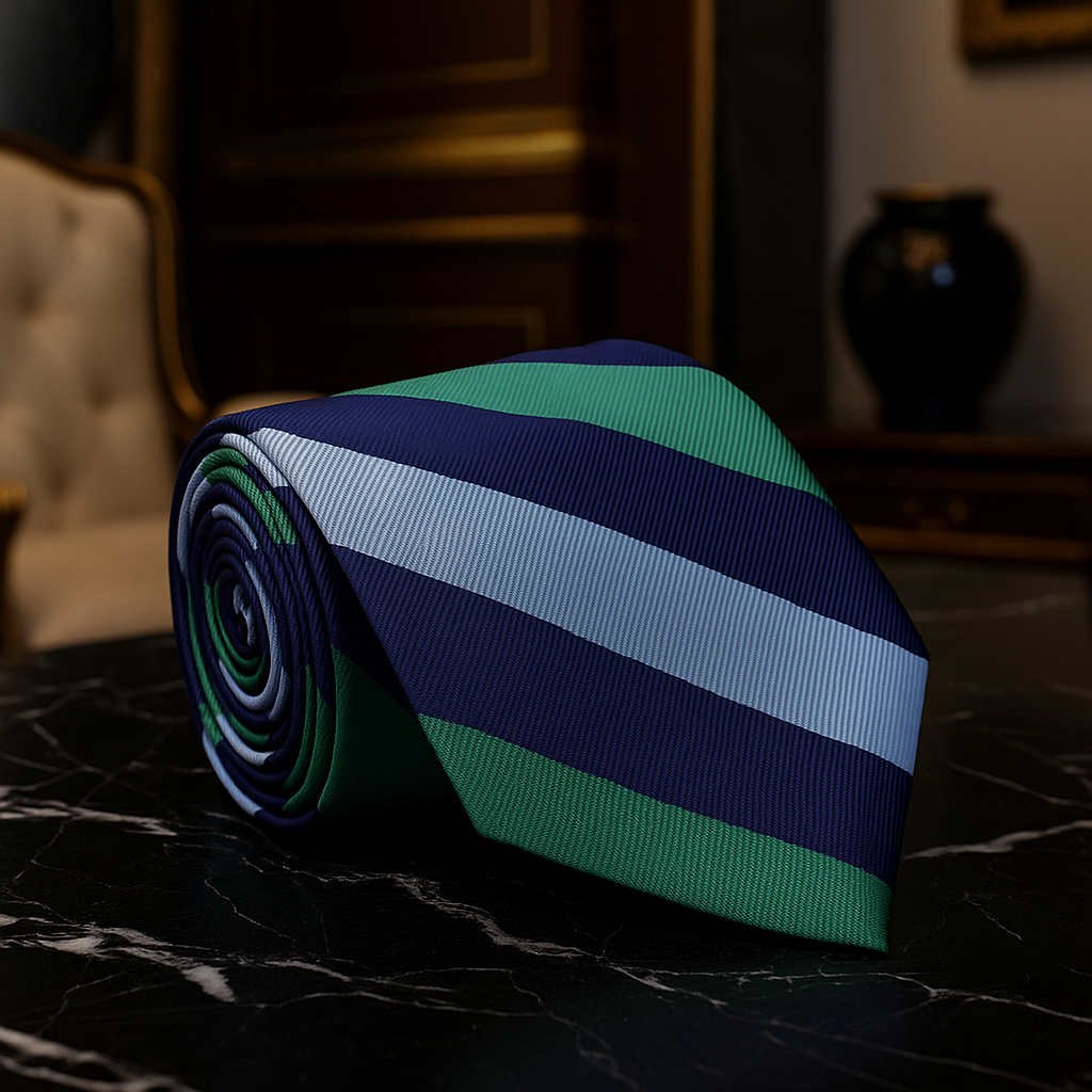 A Blue, Light Blue, Green Stripe Pattern Necktie