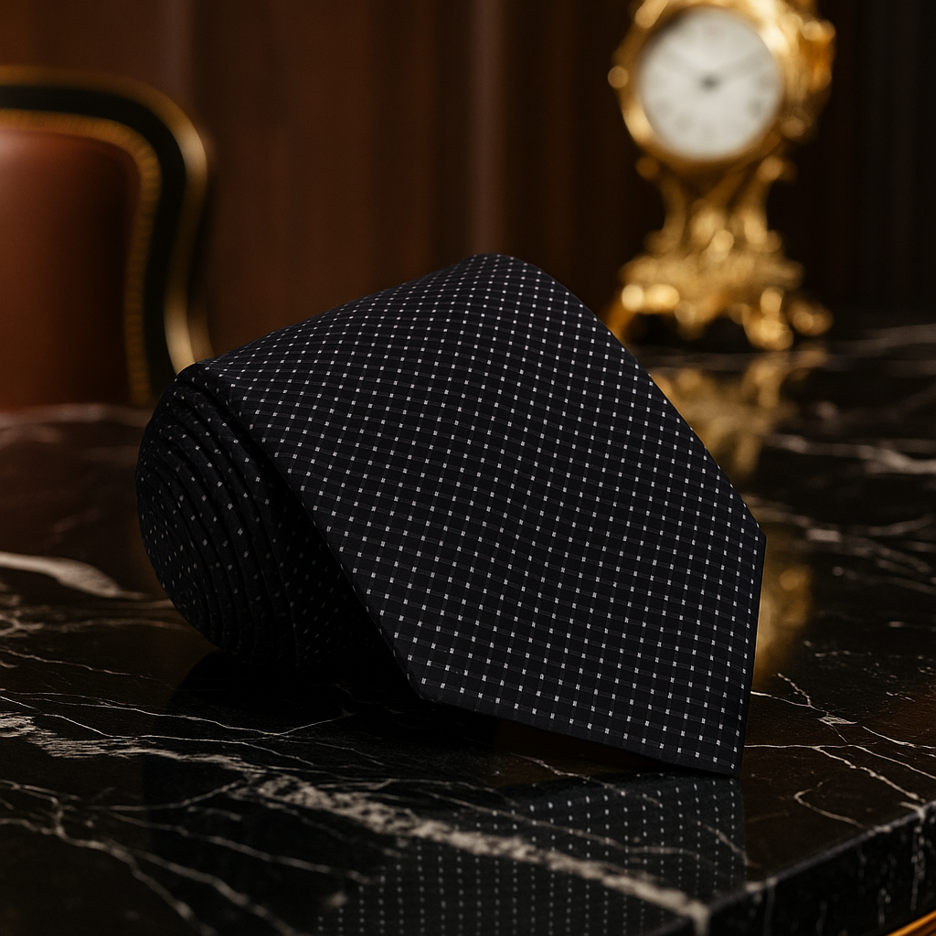 A Black Small Geometric Diamond With Small Dots Pattern Necktie 
